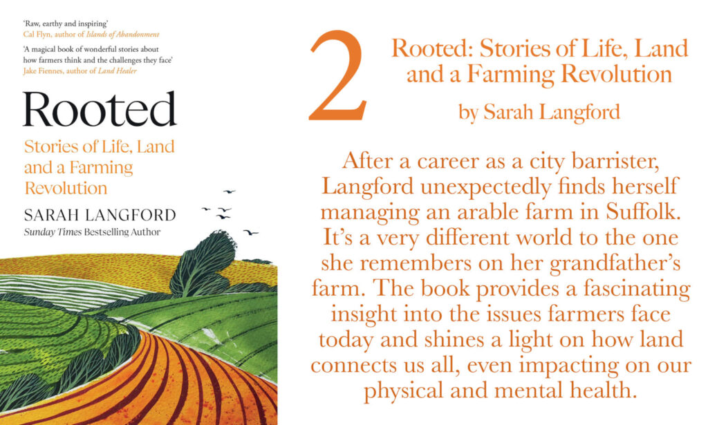 Image of book front cover with text about the book 'Rooted' by Sarah Langford