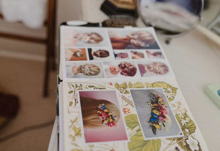 A collage book/mood board of hair styles and pretty hair clips