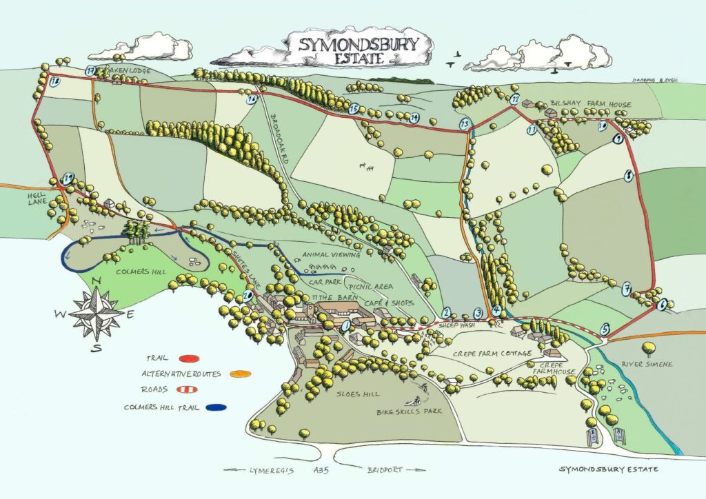 A cartoon map of Symondsbury Estate